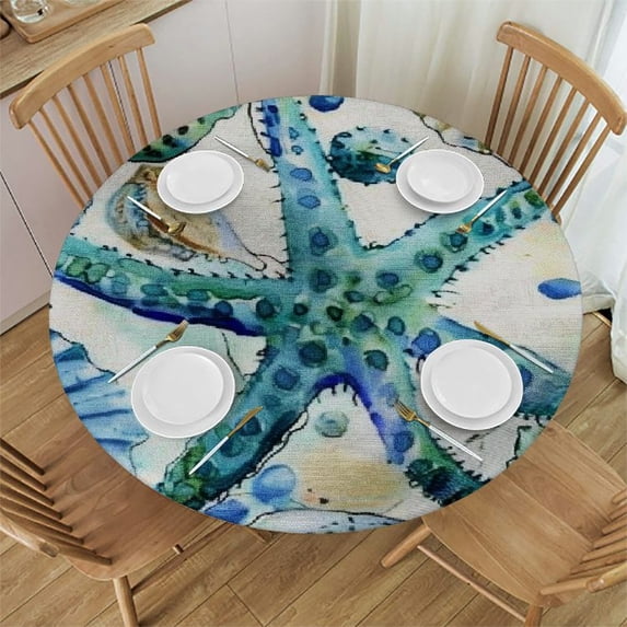 Orinice Starfish Round Table Cover Stain Resistant Washable Indoor Outdoor Tablecloth Kitchen Dining Wedding Parties Picnic Farmhouse 100% Polyester Fiber 46-50