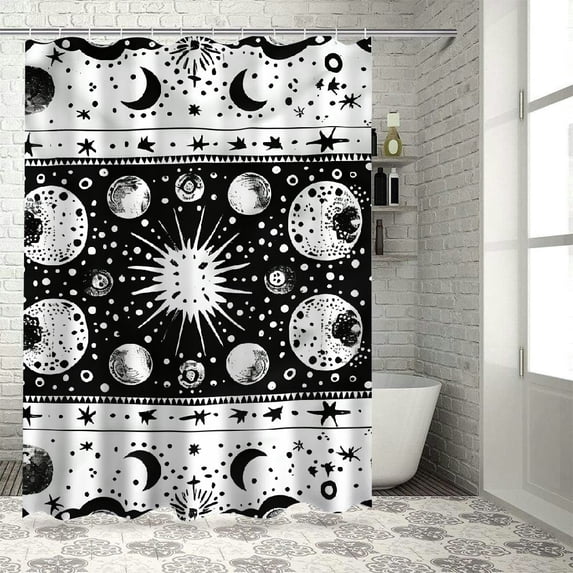 Orinice Stars Circles Black and White Bathroom Decor Set, Colorful Luxurious Graphic Print Polyester Fabric Fashion Shower Curtain with Hooks 36x72