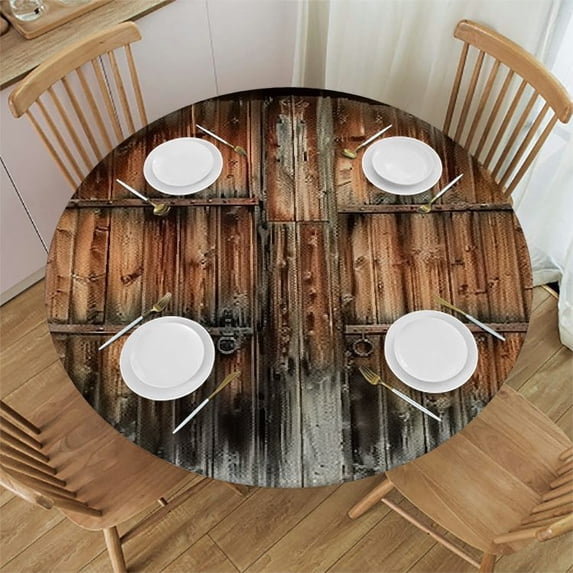 Orinice Stone Arch Brick Wall Wooden Door Round Table Cover Stain Resistant Washable Indoor Outdoor Tablecloth Kitchen Dining Wedding Parties 100% Polyester Fiber 38-42