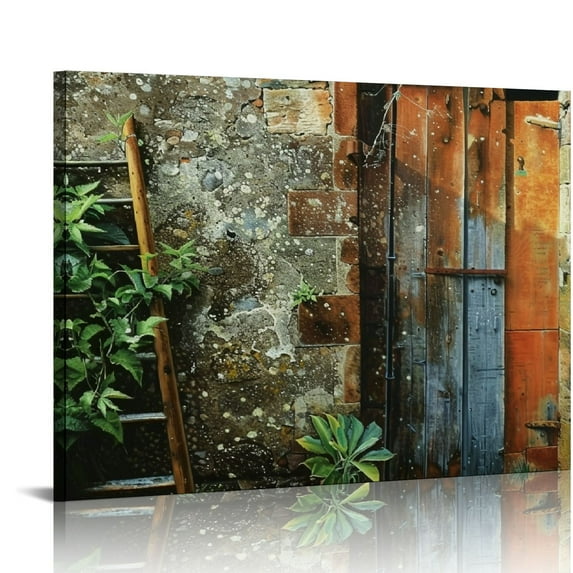 Orinice Stone Building Ladder Plant Fine Art Aesthetic Poster & Print Wall Painting for Classroom Kitchen Office Farmhouse Bathroom Room Decor Pictures Wall Art Painting Canvas Wall Art Living