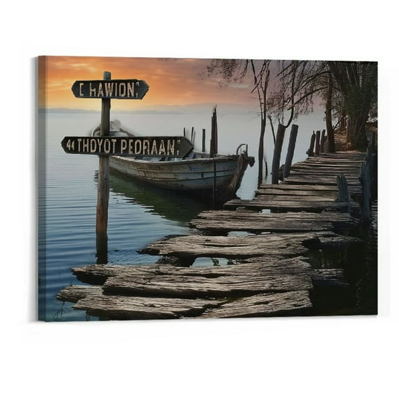 Orinice  Store - Lake Dock Color Personalized Multi-Names Premium Canvas, Crossroads Personalized Canvas For Wall To Print Framed (20x16in) 20x16in