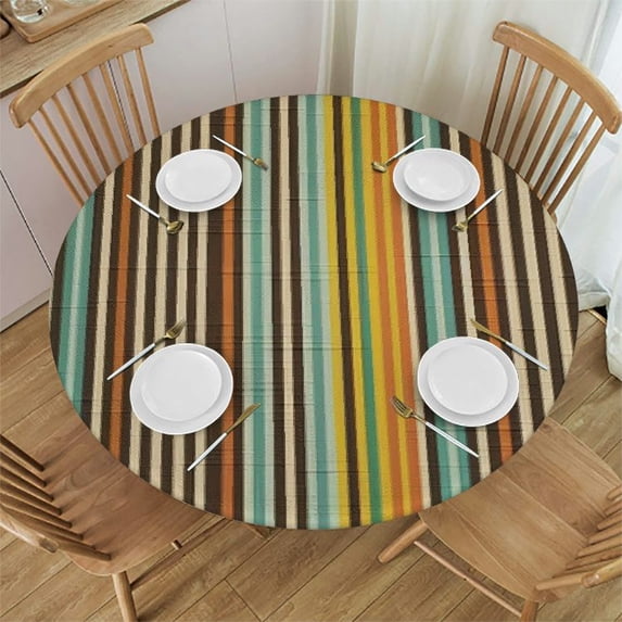 Orinice Stripes Fabric Colors Round Table Cover Stain Resistant Washable Indoor Outdoor Tablecloth Kitchen Dining Wedding Parties Waterproof 100% Polyester Fiber 42-46
