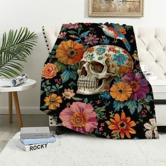 Orinice Sugar Skull Blanket Colorful Day of The Dead Floral &amp; Bird Throw Blankets,Birthday Gifts for Women Men,Lightweight Soft   Cozy for Sofa Couch Bed Room Travel Celebrations Decor   60x80in