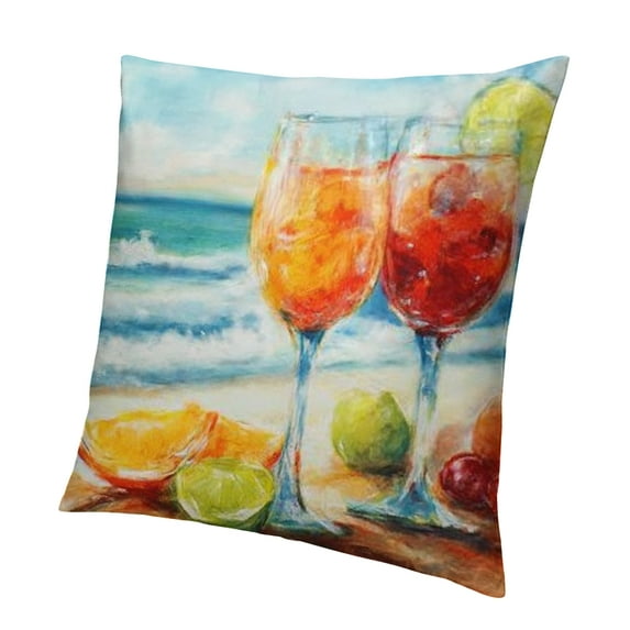 Orinice Summer Beach Pillow Covers Double-Sided Printing Tropical Tree & Watermelon Cocktail Decorative Cushion Case Blue Ocean Coastal Outdoor Decor Throw Pillow Cover for Patio 20x20in