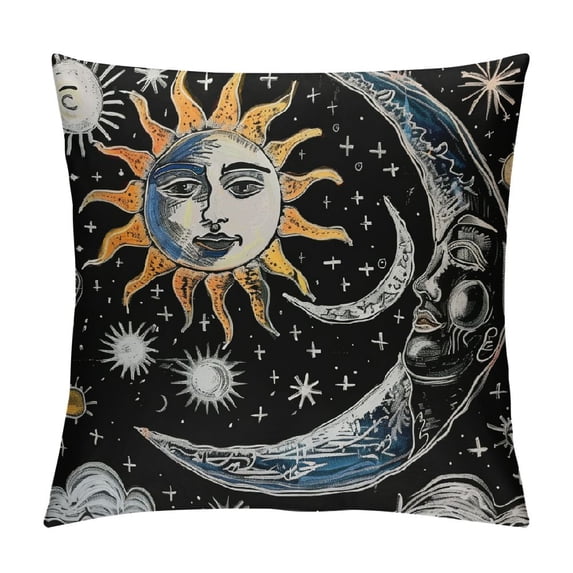 Orinice Sun Moon Stars Graphic Decorative Throw Pillow Cover for Home Couch Living Room Bed Sofa, Square 1PC 22x22in