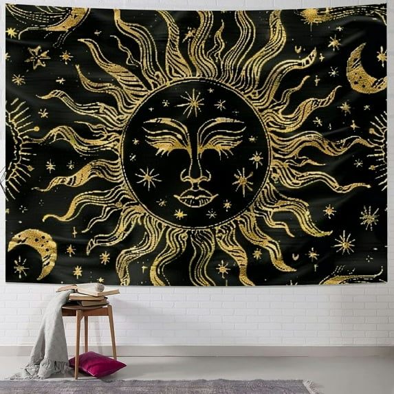 Orinice Sun Moon Stars Swirls Tapestry Wall Hanging Unique Style Graphic Tapestries Home Wall Decor Art for Living Room Bedroom Apartment Farmhouse Dorm 50x40inch
