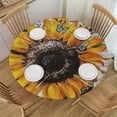 thumbnail image 1 of Orinice Sunflower Butterflies Flowers Round Table Cover Stain Resistant Washable Indoor Outdoor Tablecloth Kitchen Dining Wedding Parties Elastic Edge 100% Polyester Fiber 38-42, 1 of 8