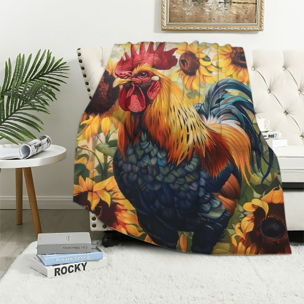 Orinice Sunflower Rooster Fleece Blanket Chicken Throw Blanket Super