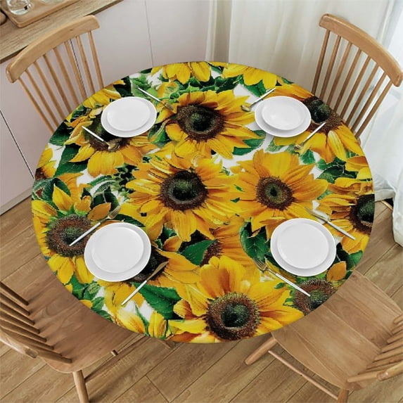Orinice Sunflowers Round Table Cover Stain Resistant Washable Indoor Outdoor Tablecloth Kitchen Dining Wedding Parties Outdoor Fitted 100% Polyester Fiber 46-50