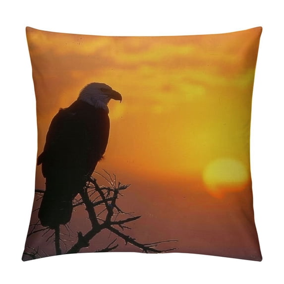 Orinice Sunset Bird Branch Graphic Decorative Throw Pillow Cover for Home Couch Living Room Bed Sofa - Short Plush, 1PC, Printed on Both Sides 18x18in