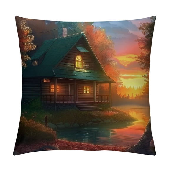 Orinice Sunset Graphic Decorative Cushion Throw Pillow Cover for Home Couch Living Room Bed Sofa Autumn Style Pillow Case 1PC 18x18in