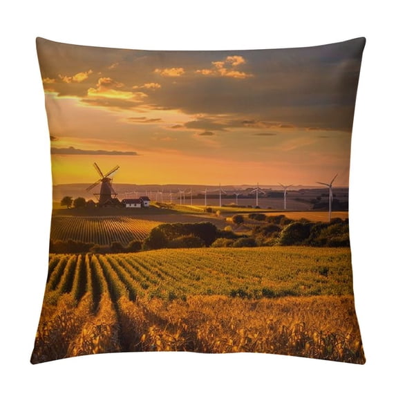 Orinice Sunset Graphic Decorative Cushion Throw Pillow Cover for Home Living Room Sofa Bedroom - Soft and Durable Autumn Style - 1PC 18x18in