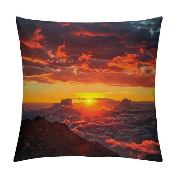 Orinice Sunset Mountain Person Graphic Decorative Cushion Throw Pillow Cover for Home Living Room Sofa Bed, Zipper Closure Printed on Both Sides, 1PC 22x22in