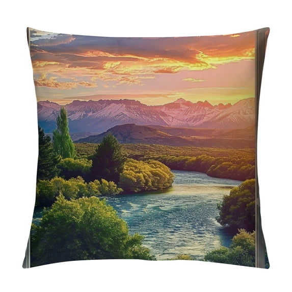 Orinice Sunset Mountains River Graphic Decorative Throw Pillow Cover for Home Living Room Sofa, Square 1PC 24x24in