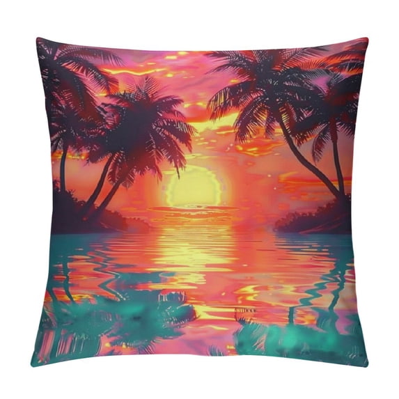 Orinice Sunset Palm Trees Water Decorative Throw Pillow Cover for Home Couch, Living Room, Bed, Sofa - Soft and Durable Summer Cushion Cover 1PC 20x20in