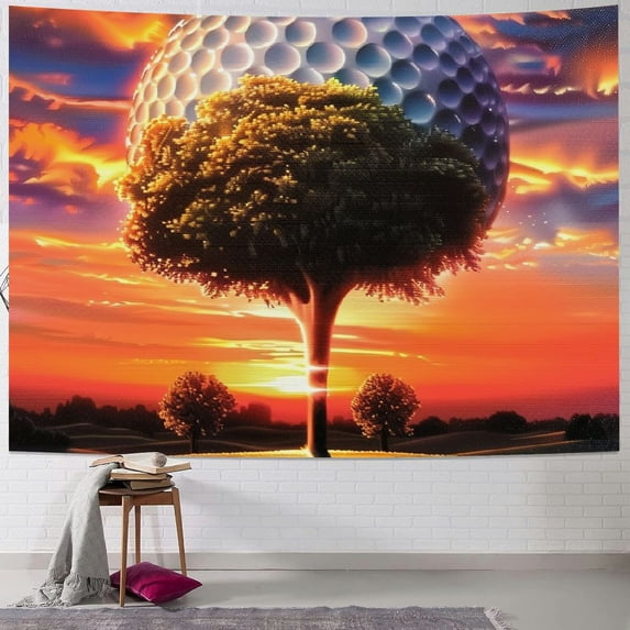 Orinice Sunset Tree Golf Tapestry Wall Hanging Unique Style Graphic Tapestries Home Wall Decor Art for Living Room Bedroom Apartment Farmhouse Dorm Wall Hanging Tapestry Home Decor 40x30inch