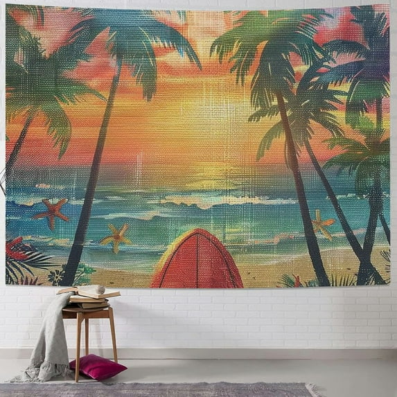 Orinice Surfboards Palm Trees Beach Tapestry Wall Hanging Unique Style Home Wall Decor Art Living Room Bedroom Apartment Farmhouse Dorm 40x30inch