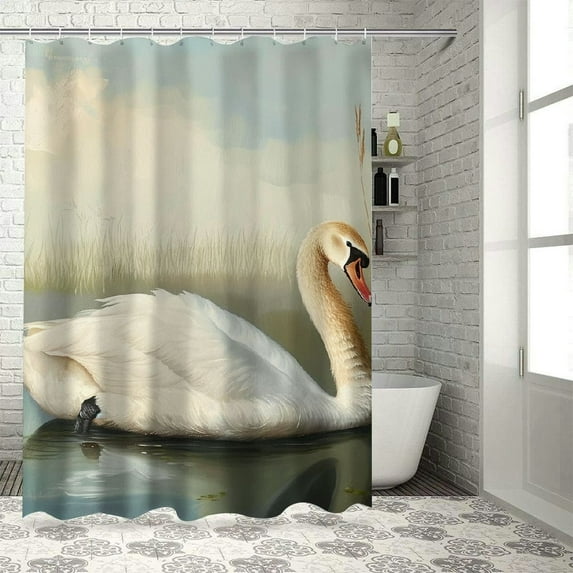 Orinice Swan Lake Bathroom Decor Set Colorful Luxurious Polyester Fabric Shower Curtain Set with Hooks 60x72