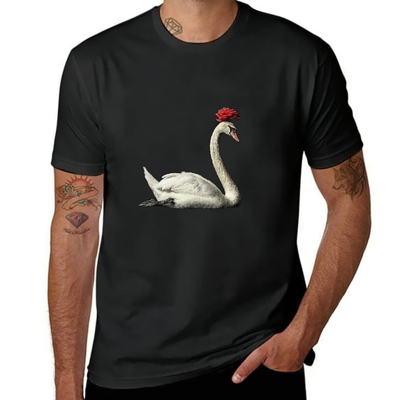 Orinice Swan T-Shirt for Men Men's Novelty Casual Letter Graphic Crewneck Tee Half Sleeve Top - Pack of 1 3XL