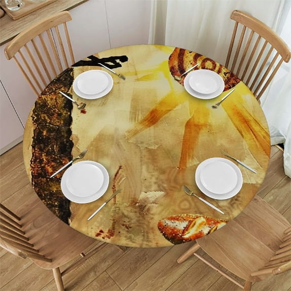 Orinice Sword Bread Sun Round Table Cover Stain Resistant Washable Indoor Outdoor Tablecloth Kitchen Dining Wedding Parties Picnic Farmhouse 100% Polyester Fiber 46-50