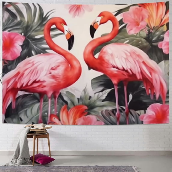 Orinice Tapestry Colorful Tapestries Hippie Wall Hanging Flamingo Floral Printed Wall Tapestry Aesthetic Tapestry for Wall Decor Garden Tapestry Backdrop  for Bedroom Living Room Decoration 50x40inch