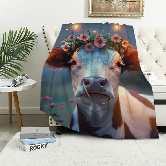 Orinice The Cow Blanket Super Soft Comfortable Warm Anti-Pilling Blanket Suitable for All Seasons Bed Linen Sofa and Plush Decoration Travel Camping Blanket 40x50in