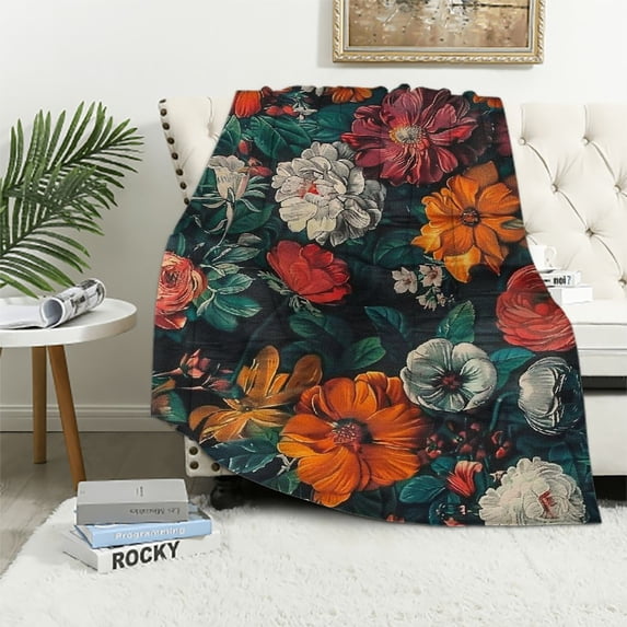 Orinice Throw Blanket  Flannel Plush Blanket for Bed Couch Sofa Chair Aesthetic Cute Soft Warm for Girls Women Flower Floral Fruit-Vintage Floral 60x80in