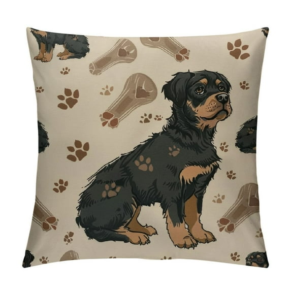 Orinice Throw Pillow Cover All Dog Rottweiler Pattern Colorful Foot and Bones Animal  Pillowcase Home Decorative Square Pillow Case Cushion Cover White