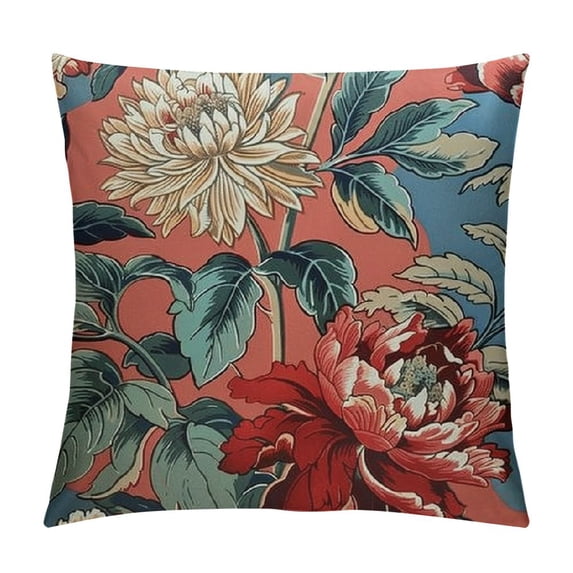 Orinice Throw Pillow Cover Chinoiserie Red Peony Floral Cushion Cover Pillow Case Chinoiserie Red Peony Floral Eurosham Accent Toss Pillowcase Rustic Decor for Sofa Living Room Bedroom White