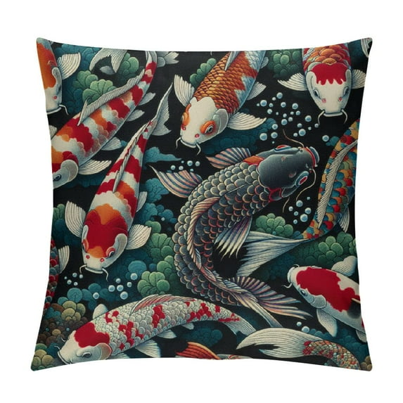 Orinice Throw Pillow Cover Watercolor Japanese Fish Carp Koi Seamless Pattern Swimming Decorative Square Pillow Case for Home Bedroom Living Room Cushion Cover  White