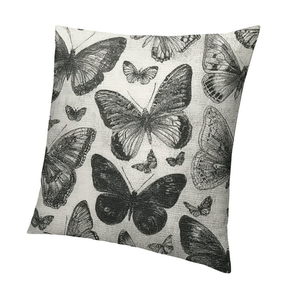 Orinice Throw Pillow Covers for Couch Butterflies Bed Or Sofa Pillows Case Seamless Pattern of Black Silhouettes of Butterflies On White Background Decorative Square Cushion Covers 24x24in