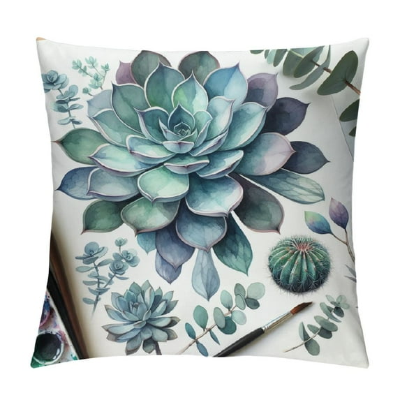 Orinice Throw Pillow Covers Summer Style Super Soft Succulent Cactus Flower Pillow Covers Plants Leaves Throw Pillow Cases Cushion Covers for Home Sofa Couch Pillowcase White