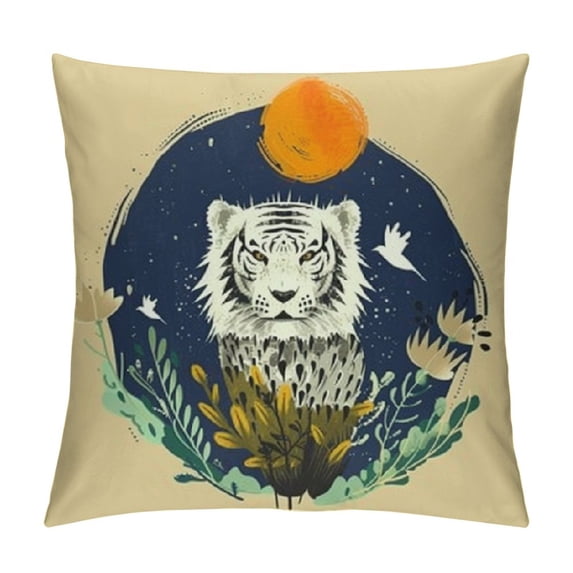 Orinice Tiger Bird Illustration Graphic Decorative Cushion Throw Pillow Cover for Home Living Room Bed Sofa, High-quality 1PC for Car Couch Bedroom 18x18in