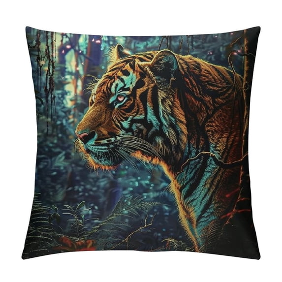Orinice Tiger Forest Light Graphic Decorative Cushion Cover for Home Couch Living Room Bed Sofa - Printed on Both Sides, Zipper Closure, 1PC 22x22in