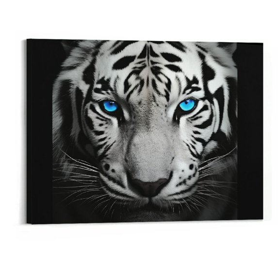 Orinice Tiger Pictures Wall Decor Black and White Animal Canvas Wall Art Blue Eyes Tiger Painting Print Wildlife Poster Decor Frame (20x16in) 20x16in
