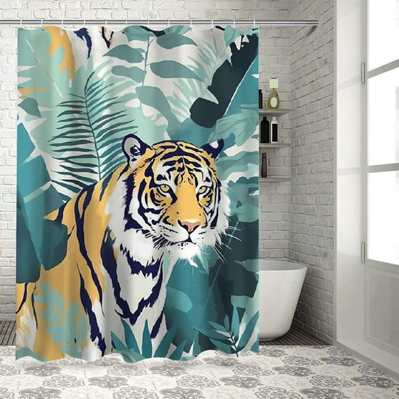 Orinice Tiger Shower Curtain Tropical Palm Leaf Banana Leaves Monstera Watercolor Jungle Wildlife Animal Leopard Big Cat Polyester Bathroom Curtain with Hooks, 69x72