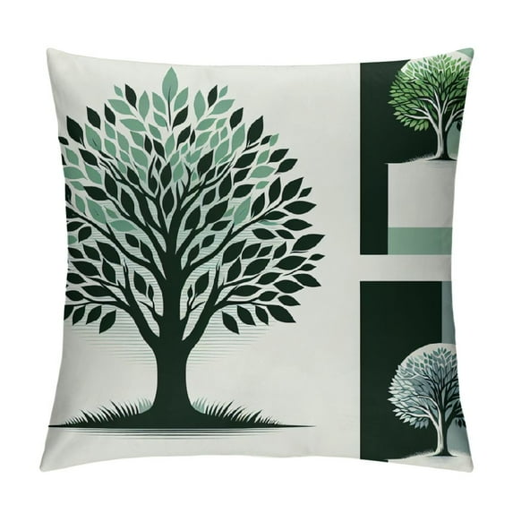 Orinice Tree Throw Pillow Cushion Cover, Mother Nature Theme Fresh Trees with Leaves Pattern Ecology and Growth Theme, Decorative Square Accent Pillow Case, White