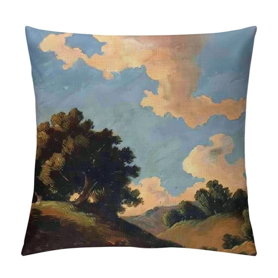 Orinice Trees Clouds Hill Graphic Decorative Cushion Throw Pillow Cover for Home Couch Living Room Bed Sofa, High-Quality 1PC Pillow Case 20x20in