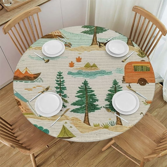 Orinice Trees Lake Camper Round Table Cover Stain Resistant Washable 100% Polyester Fiber Perfect for Indoor Outdoor Kitchen Dining Wedding Parties Tablecloth 38-42