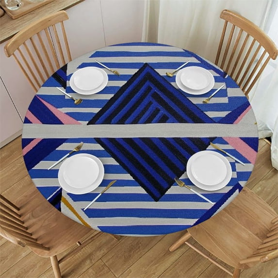 Orinice Triangles Stripe Abstract Illusionism Round Table Cover Stain Resistant Washable 100% Polyester Fiber Perfect for Indoor Outdoor Kitchen Dining Wedding Parties Tablecloth 46-50