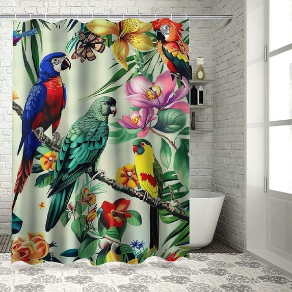Orinice Tropical Bird Shower Curtain for Bathroom Parrot Toucan Leaves Summer Decorative Bath Curtain Polyester Fabric Waterproof Bathroom Curtain with 12 Hooks 69x72
