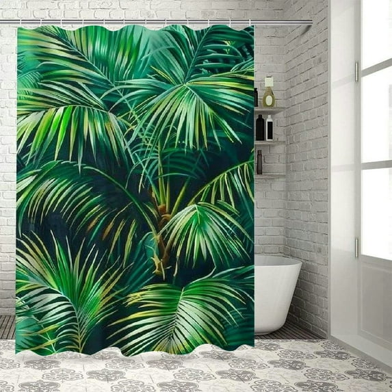 Orinice Tropical Leaf Shower Curtain Summer Hawaii Rainforest Banana Leaf Wild Jungle Plant Green Palm Leaves Print Pattern Bathroom Curtain Set with Waterproof Fabric Nature Bath Decor 60x72