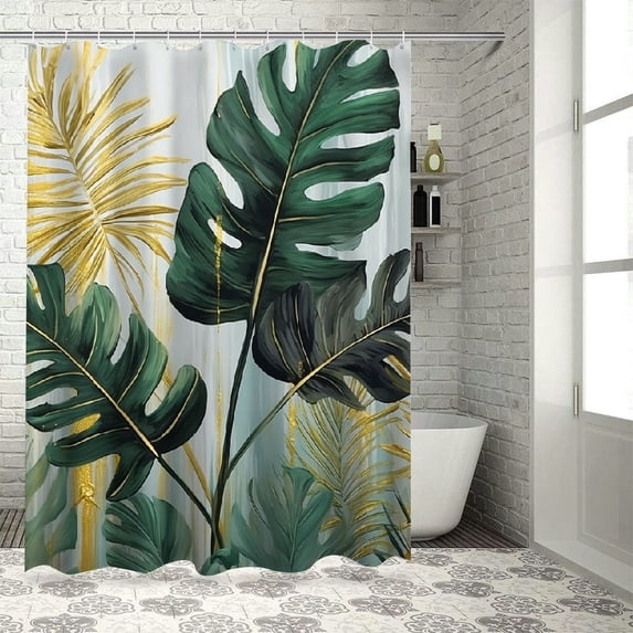 Orinice Tropical Leaves Shower Curtain Green Banana Monstera Leaf Plant Decorative Bath Curtain Polyester Fabric Waterproof Bathroom Curtain with 12 Hooks 60x72