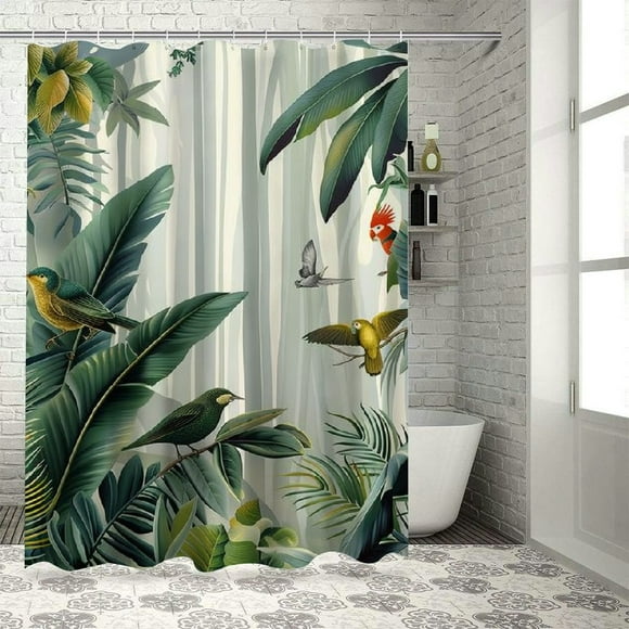 Orinice Tropical Leaves Shower Curtain Green Gold Palm Leaf Hummingbird Jungle Rainforest Monstera Banana Leaf Forest Botanical Rustic Bathroom Decor Set with Hooks  69x72