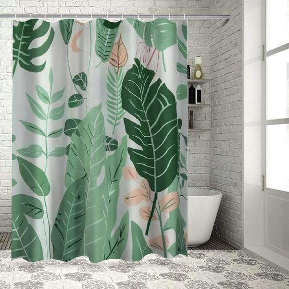 Orinice Tropical Leaves Shower Curtain with White Tassel for Bathroom Green Palm Leaf Shower Curtains Set Boho Banana Leaf Jungle Fabric Shower Curtain Bathtub Dorm Decorative Waterproof Hooks 60x72