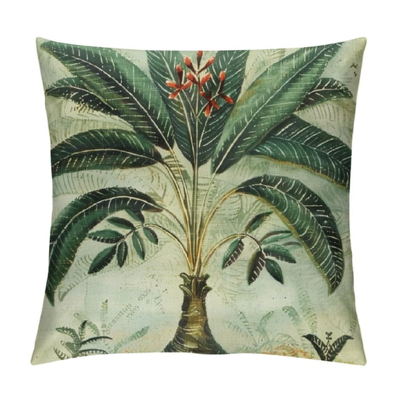 Orinice  Tropical Palm Tree Throw Pillow Coves Vintage Green Leaf Decorative Pillow Cases Polyester Linen Cushion Covers for Sofa Couch Indoors&amp;Outdoors Decor Set