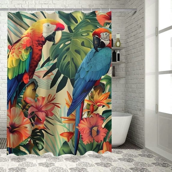 Orinice Tropical Shower Curtain for Bathroom, Tropical Leaves Floral Bird Shower Curtain Set Waterproof Bath Tub Bathroom Curtain Decor with 12 Hooks, 36x72