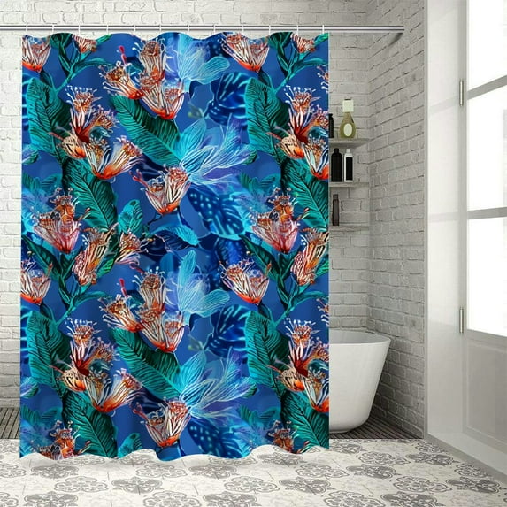 Orinice Tropical Shower Curtain, Pattern with Bird of Paradise Flowers Designed as Watercolor Effect Illustration, Cloth Fabric Bathroom Decor Set with Hooks, 105" Extra Wide, Multicolor 69x72