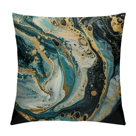 Orinice Turquoise Marble Pillow Cover Abstract Blue Teal Ripples of Agate Ocean Swirls Ink Art Luxury Farmhouse Decorative Throw Pillow Cover Square Cushion Case for Home Sofa Couch Decoration