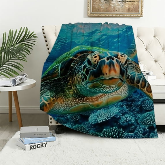Orinice Turtle Ocean Coral Reef Warm Lightweight Blanket Soft Fleece Blankets All Seasons Flannel Material Blanket Exquisite Gifts 60x80in